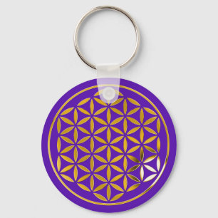 Porte-clés Flower Of Life 1 - Timbre Or violet