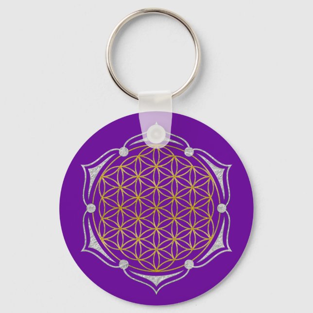 Porte-clés Flower Of Life - Lotus or argent (Recto)