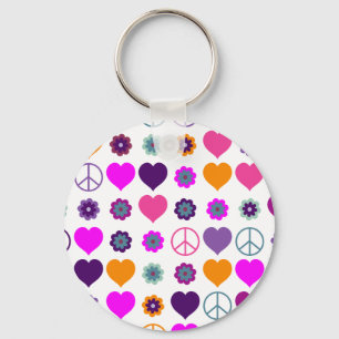 Porte-clés Flower Power Heart Peace Pattern + your backgr.