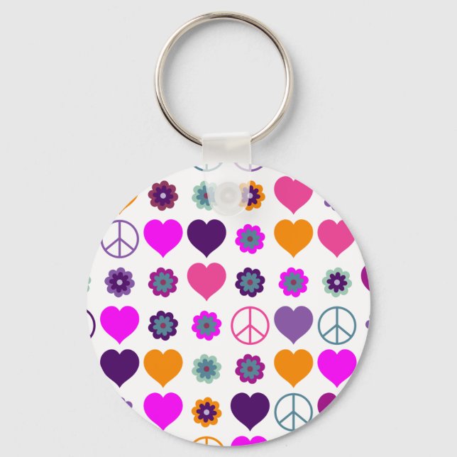 Porte-clés Flower Power Heart Peace Pattern + your backgr. (Recto)