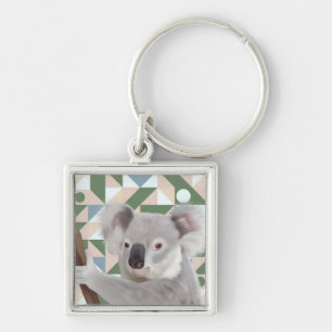 Porte-clés Fluffy Koala Green Arrière - plan géométrique