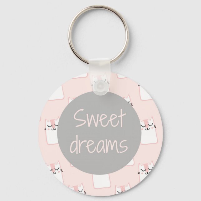 Porte-clés Fluffy Marshmallow Kitty en rose | Sweet Dreams (Recto)