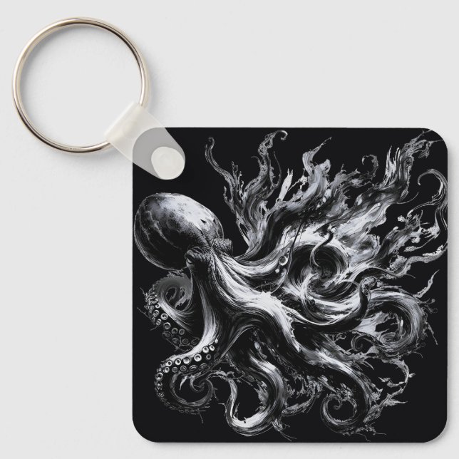 Porte-clés Fluidé d'encre abstrait Pieuvre Kraken (Recto)