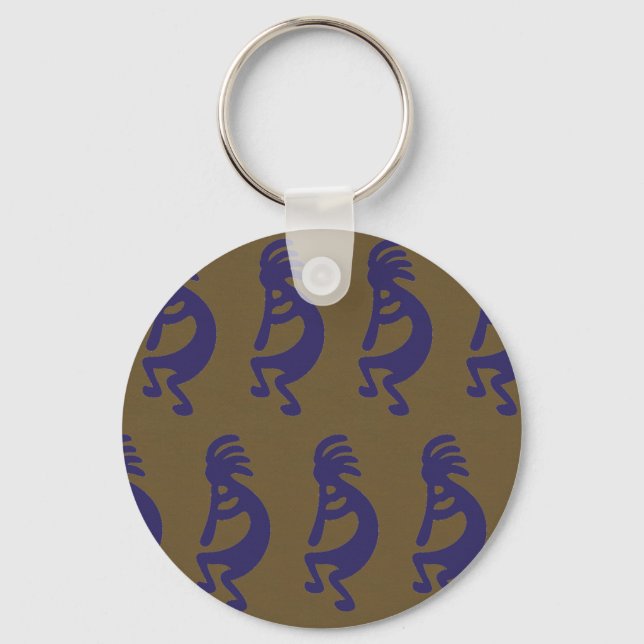 Porte-clés Flûte Jouer Kokopelli - Bleu sur Vert (Recto)