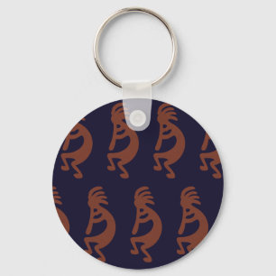 Porte-clés Flûte Jouer Kokopelli Figure - Bleu sur rouille Ro