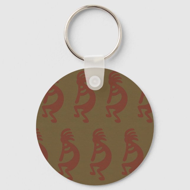 Porte-clés Flûte Jouer Kokopelli Figure - Rouge sur Vert (Recto)
