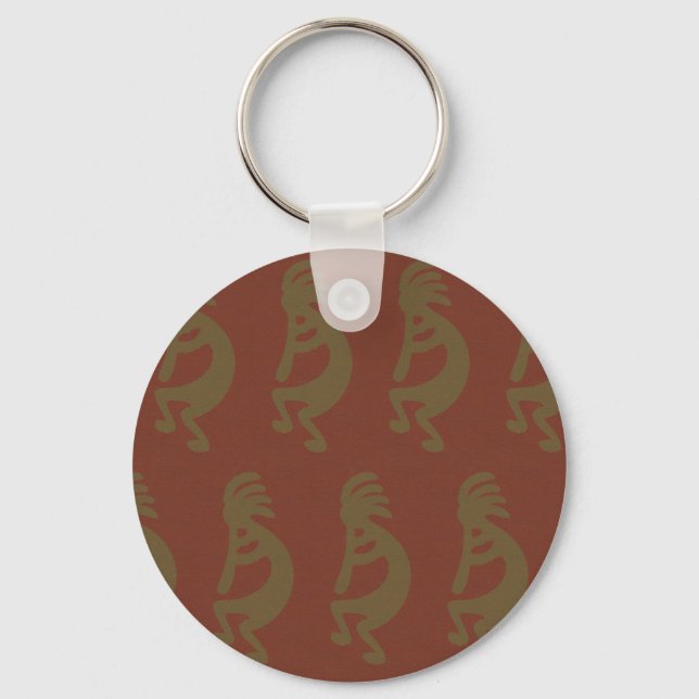 Porte-clés Flûte Jouer Kokopelli Figure, Vert sur Rouille Rou (Recto)