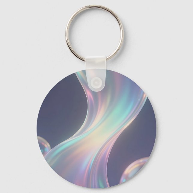 Porte-clés Flux de bulles abstrait iridescent (Recto)