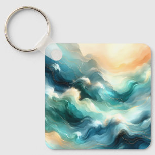 Porte-clés Flux d'océan doré Vagues abstraites