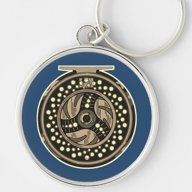 Porte-clés Fly Fishing Fly Reel Artwork for Angler's Blue (Devant)
