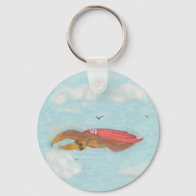 Porte-clés Flying Three Toth Sloth avec cape rouge, Superslot (Recto)