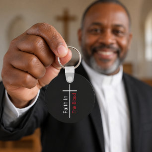 Porte-clés Foi Dans Le Sang Croix Blanche Chrétienne