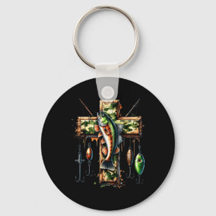Porte-clés Foi de la pêche Camo Cross Christian Fisherman Hun