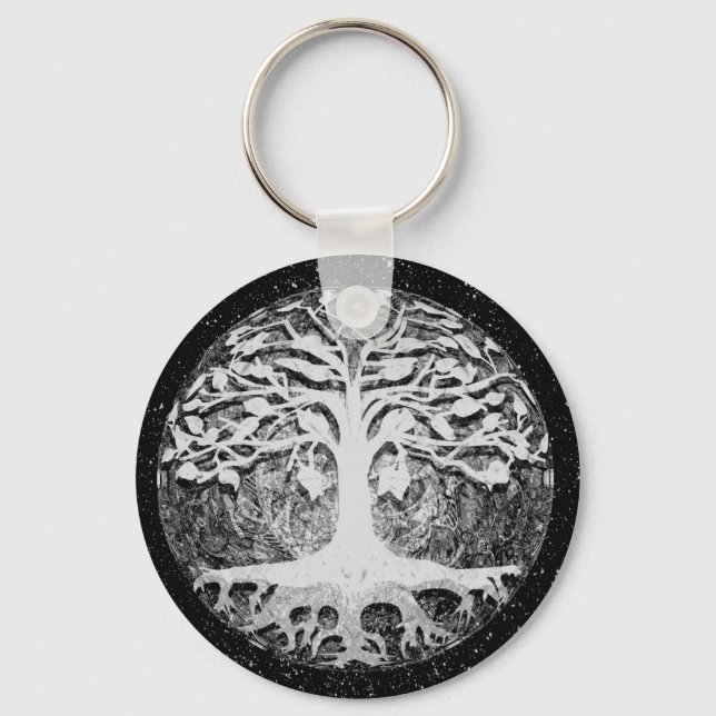 Porte-clés Foi et Espoir Arbre de Vie Noir et Blanc (Recto)