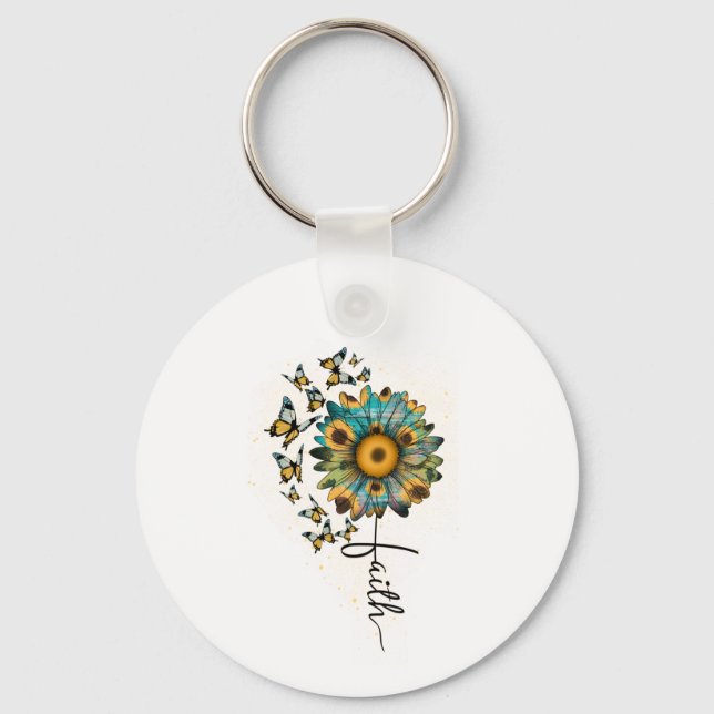 Porte-clés Foi Fleurs de soleil papillons chrétien Religieux (Recto)