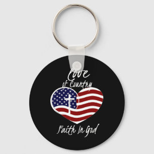 Porte-clés Foi Patriotique Chrétienne En Dieu Croix du Coeur
