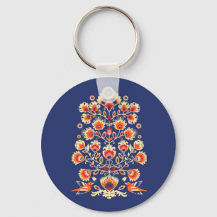 Porte-clés 💙 💛 🧡 Folklore aux fleurs jaunes et aux o
