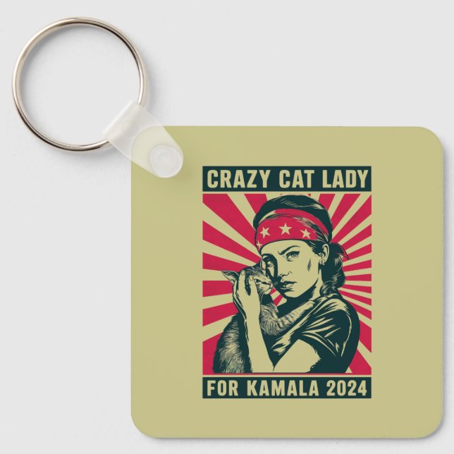 Porte-clés Folle Dame aux Chats Pour Kamala 2024  (Recto)