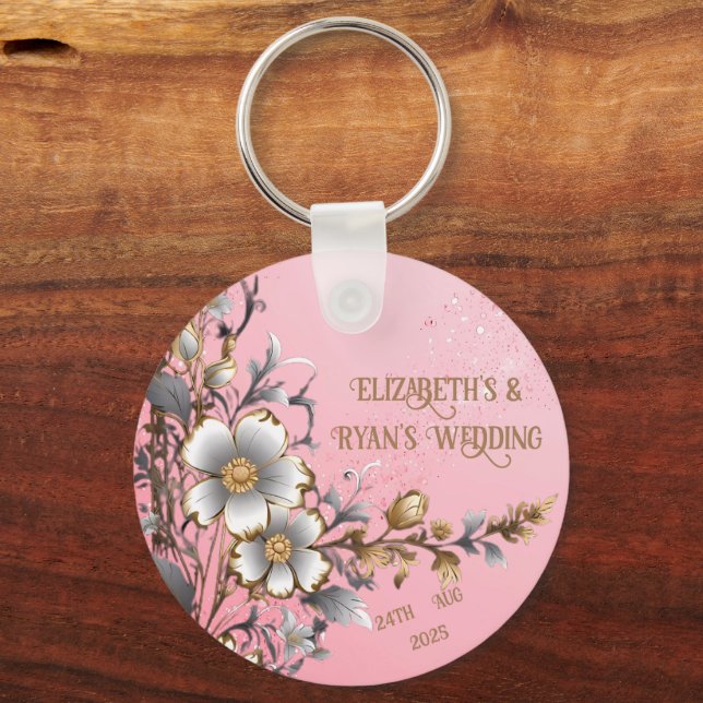 Porte-clés Fond de mariage élégant à paillettes roses (Recto)