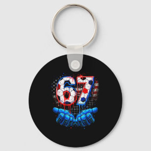 Porte-clés Football 67 Six Seven 4 Juillet Rouge Blanc Bleu D