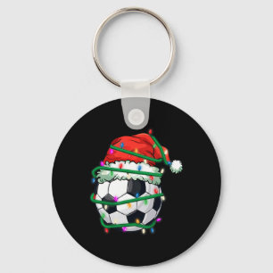 Porte-clés Football de Noël en chapeau de Père Noël en lumièr