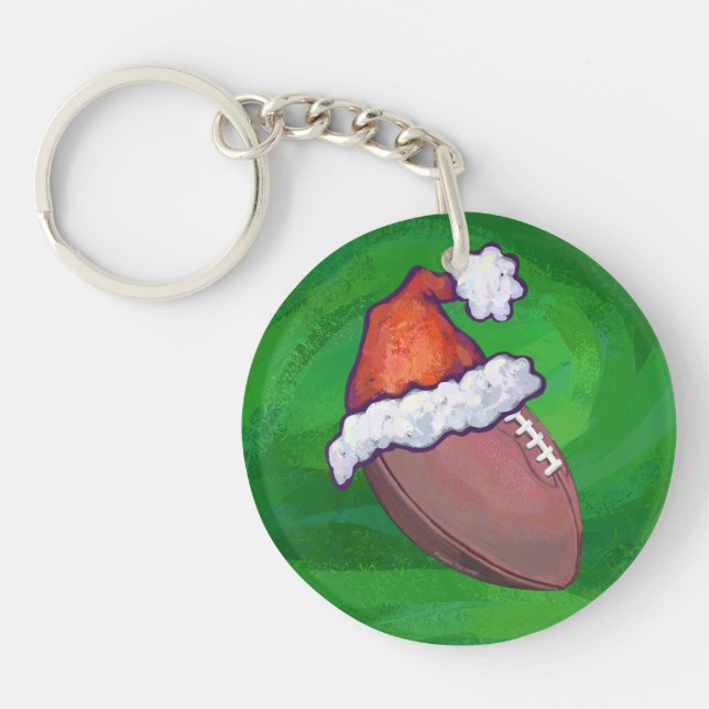 Porte-clés Football de Santa Hat sur Vert (Devant)