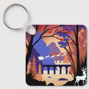 Porte-clés Forêt crépusculaire Noël traîneau du Père Noël