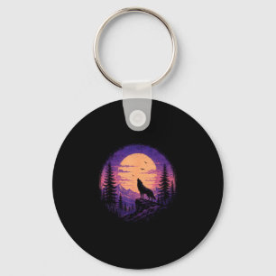 Porte-clés Forêt de montagne de loup lune sauvage nature