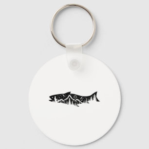 Porte-clés Forêt de pêche Montagne Silhouette Aventure en ple