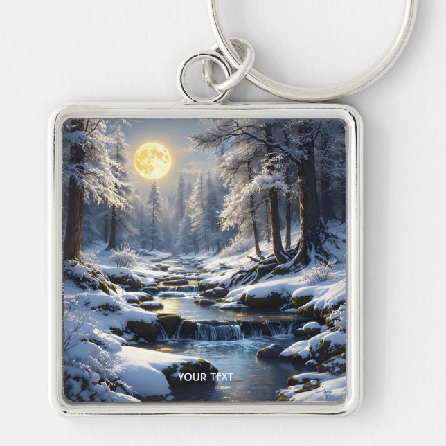 Porte-clés Forêt d'hiver de la lune mignonne Imaginaire (Devant)