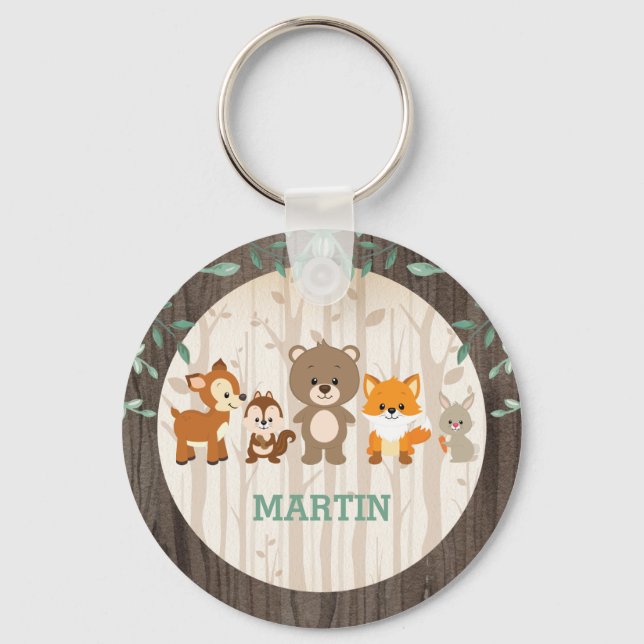 Porte-clés Forêt forestière Animaux 1er anniversaire Fête Fav (Recto)