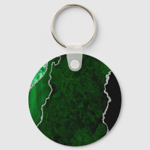 Porte-clés Forêt Glamour Verte Marbre Chic Paillettes Argenté