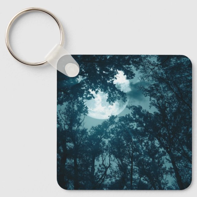 Porte-clés Forêt nocturne enchantée avec pleine lune (Recto)
