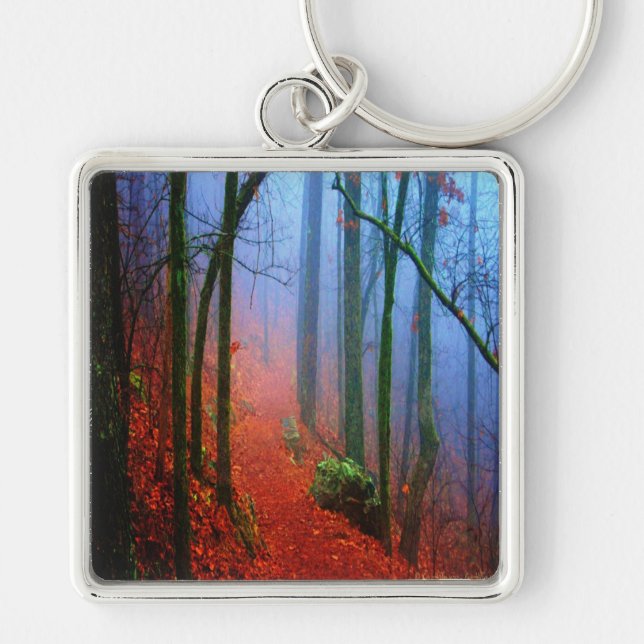 Porte-clés Forêt peinte Automne Brouillard bleu (Devant)