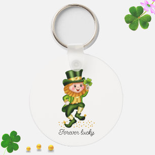Porte-clés Forever Lucky Green Gnome & Monogram on White