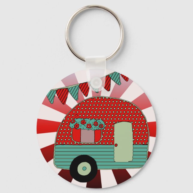 Porte-clés Fournitures Retro Camping Party Custom Red Green D (Recto)