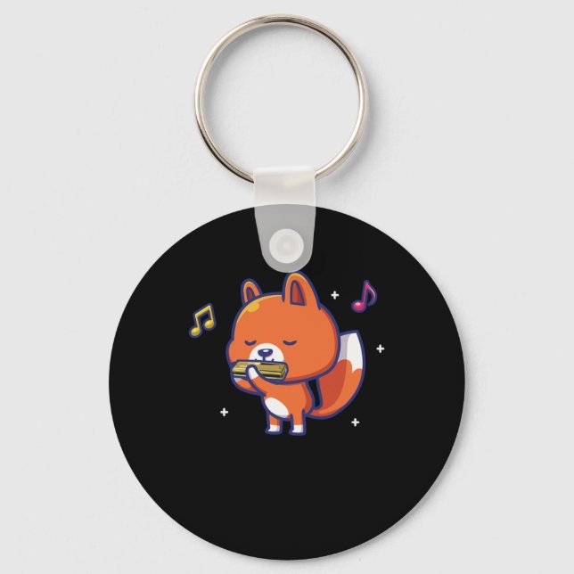 Porte-clés Fox Harmonica Instrument Blues Musique Sound Cadea (Recto)