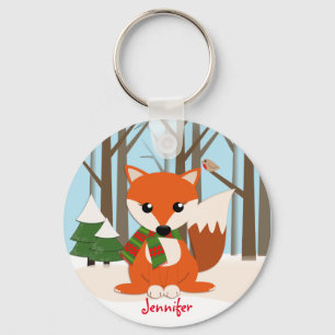 Porte-clés Fox mignon dans un nom neigeux de forêt et de