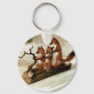 Porte-clés Fox Sleigh Ride Vintage Print