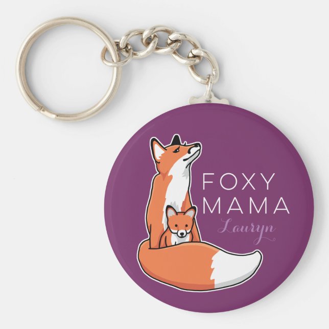 Porte-clés Foxy Fox Mama avec bébé, personnalisée (Devant)