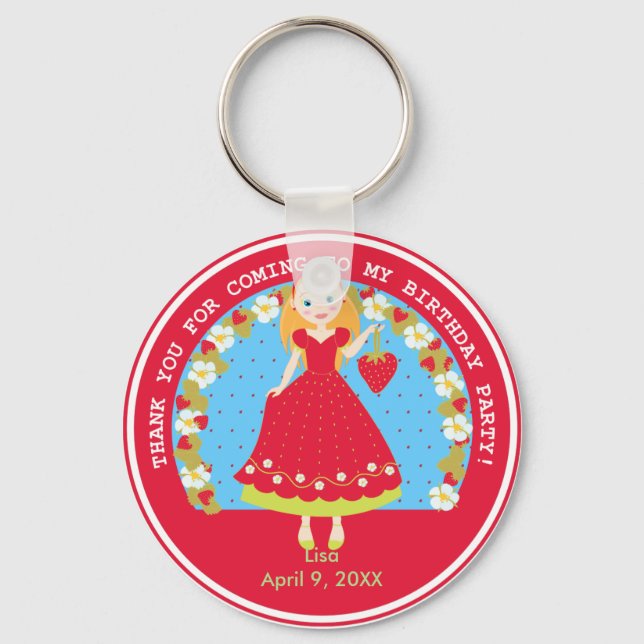 Porte-clés Fraise Fête d'anniversaire fille (Recto)