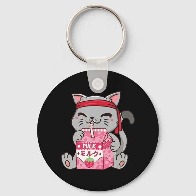 Porte-clés Fraise Shake fraise Lait Chat Kawaii Neko A (Recto)