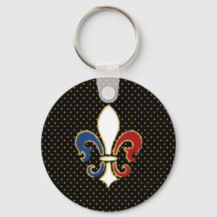 Porte-clés Français Flag Fleur de Lis avec de l'or