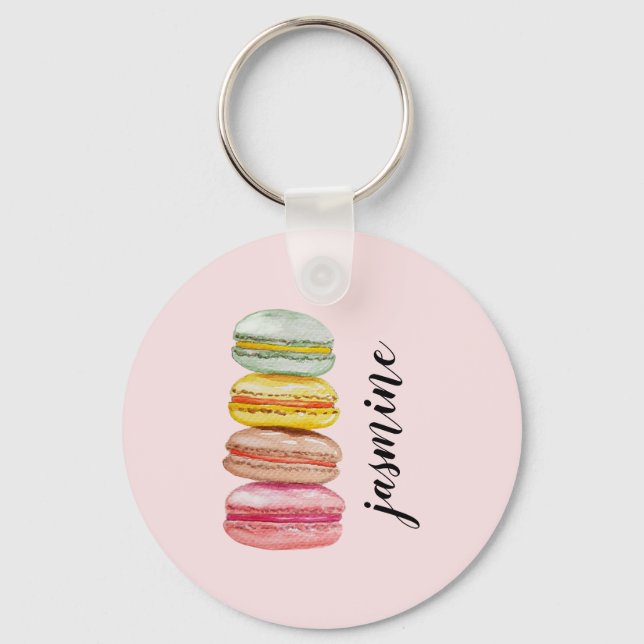 Porte-clés Français Macarons aquarelle peinte à la main (Recto)