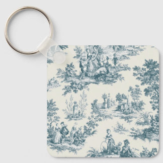 Porte-clés Français toile de jouy sage vert élégant