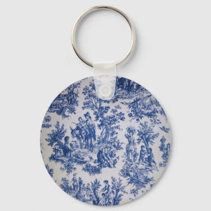 Porte-clés Française toile de jouy bleu et blanc élégant