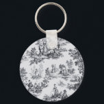 Porte-clés Française toile de jouy noir et blanc élégant<br><div class="desc">toile de jouy noire et blanche.</div>