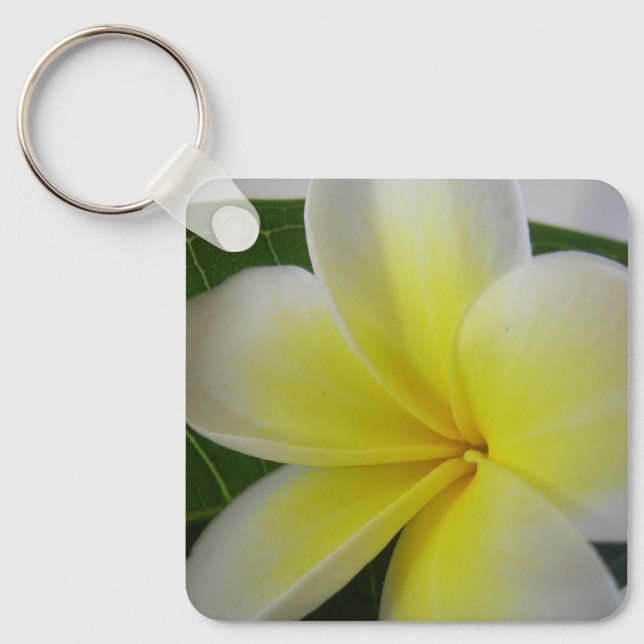 Porte-clés Frangipanier blanc et jaune (Recto)