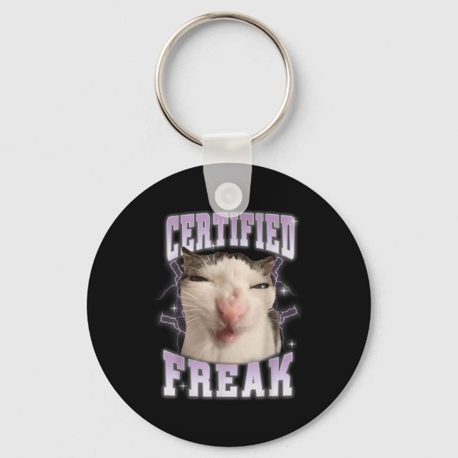 Porte-clés Freak certifié mange du ciment Chat maudit Drôles  (Recto)
