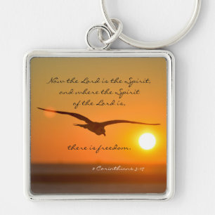 Porte-clés Freedom Bible Verse, Bird Flying at Sunset